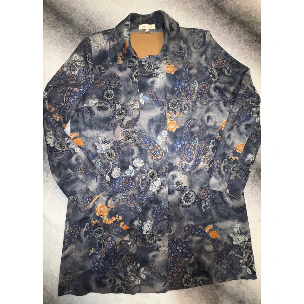 (A3) Solitaire Womens Paisley Floral Longline Jacket Blue Orange XL 20-658